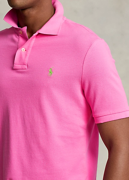 PINK COTTON POLO SHIRT WITH FRONT LOGO EMBROIDERY